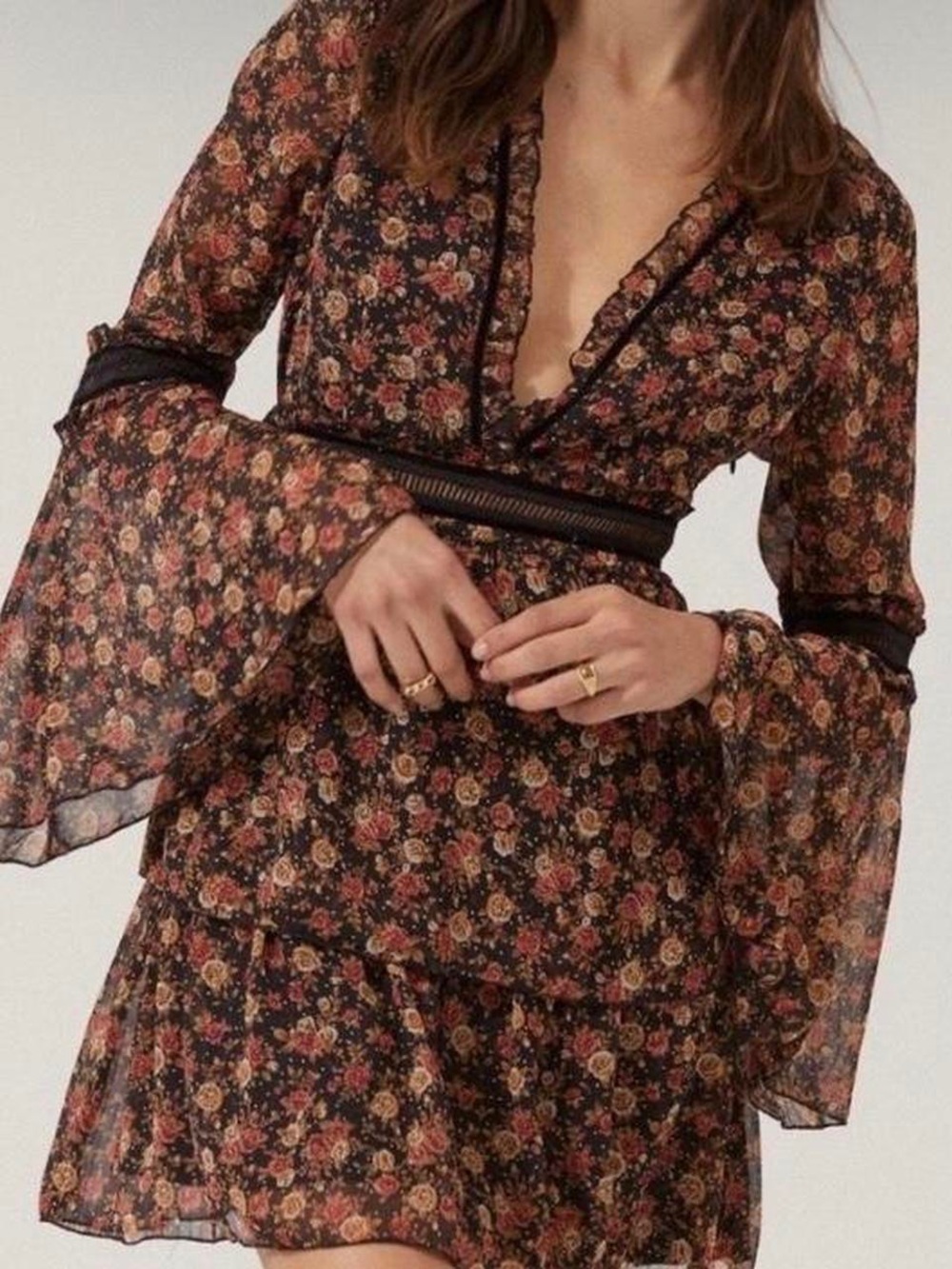 Nasty Gal “I’ll Be Bouquet” Black Sheer Floral Dress with Red & Cream Roses - Picture 2 of 16